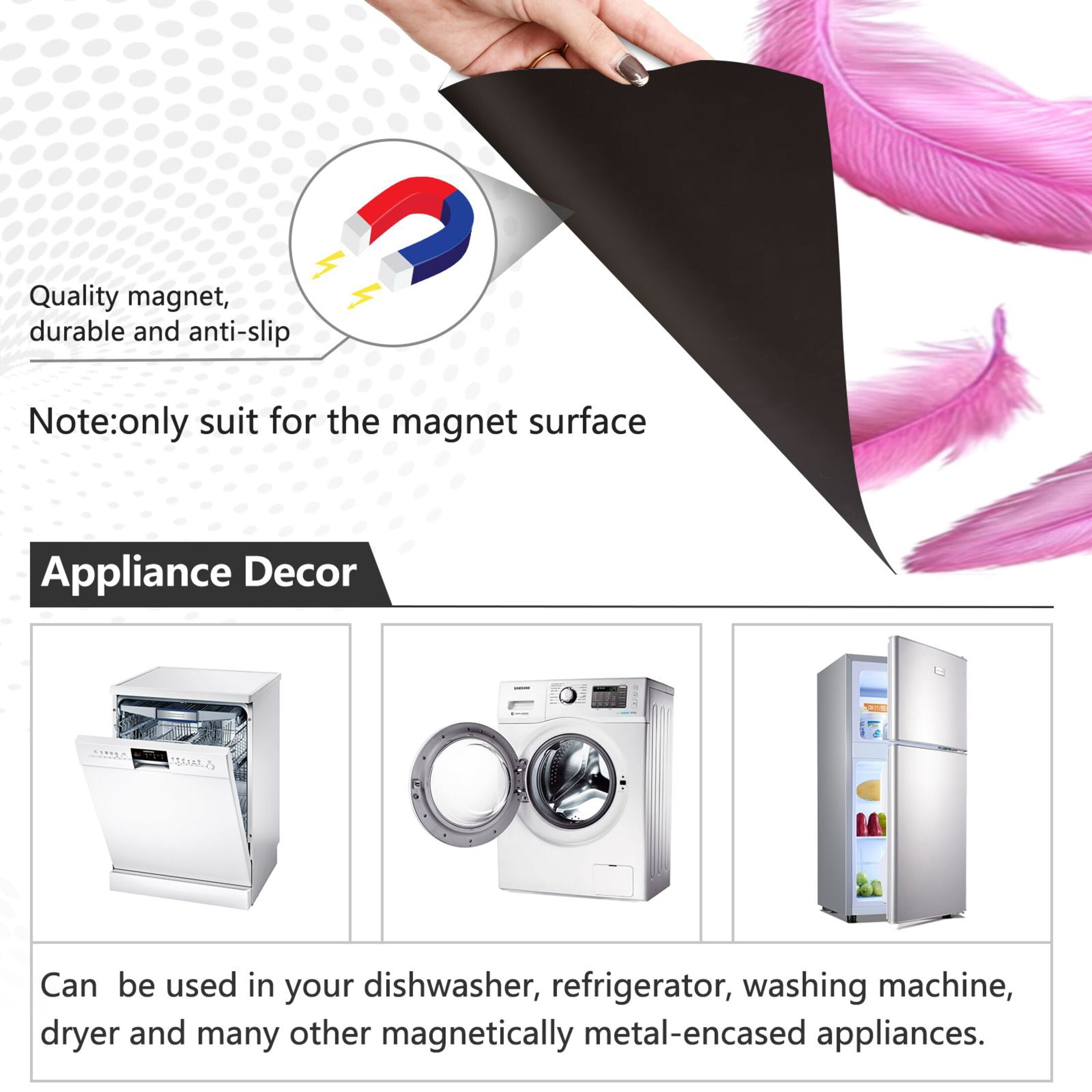 IAUYY Magnetic decorative sticker - 23x26 Inch PVC Refrigerator Decorative Cover, Removable DIY Art for Kitchen Appliances Falling Feathers