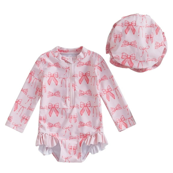 Gubotare Girls Bathing Suits Baby-Girls Toddler Long Sleeve One Piece Rash Guard Swimsuit Size 18-24 Months (Light Pink,18-24 Months)