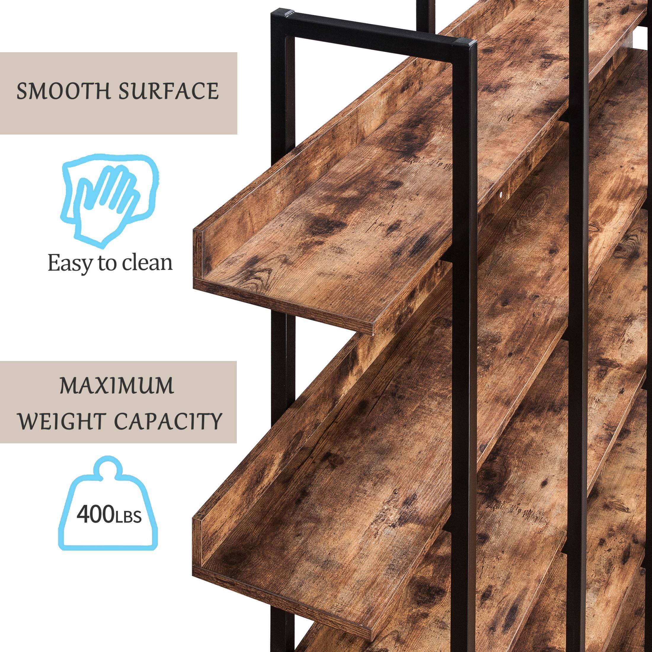 AENKYO 5-tier Bookcase with Open Shelves, Metal frame Shelf Room Divider for Books, Plants, Brown