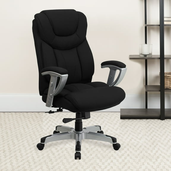 Emma   Oliver 400 lb. Big & Tall High Back Black Fabric Ergonomic Office Chair-Silver Arms