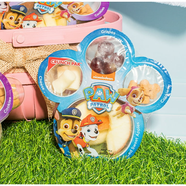 Crunch Pak Snack Paw Patrol with Fresh Sliced Apples Cheese Grapes and Cinnamon Dog Bone Shaped Cookies Tray