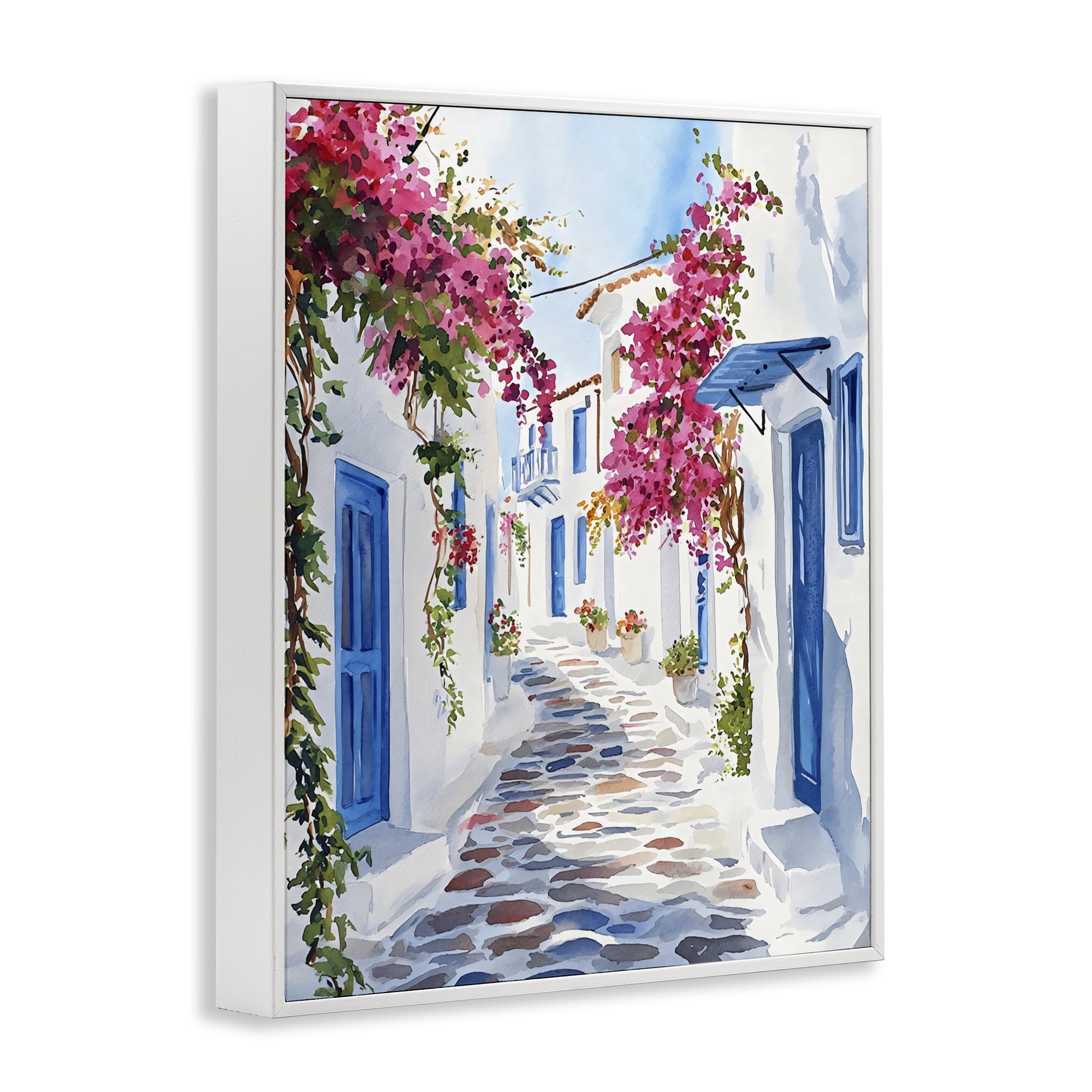 Stupell Industries Santorini Stone Street Pathway White Framed Giclee Art, design by LSR Design Studio