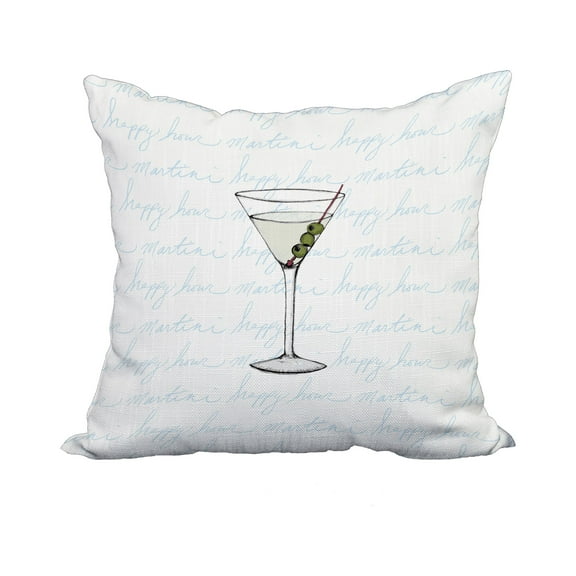 18 x 18 Inch Martini Glass Text Fade Pale Blue Geometric Print Decorative Polyester Throw Pillow with Linen Texture