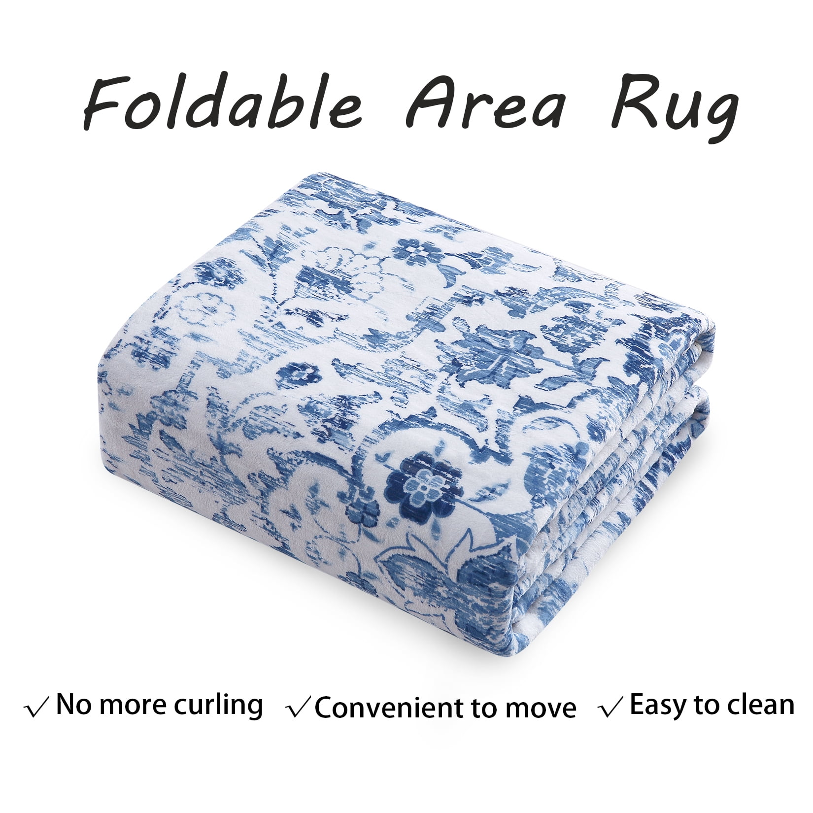 Garvee 10'x13' Large Vintage Rug Floral Print Area Rug Oriental Soft Foldable Thin Carpet Area Rugs for Living Room Bedroom, Blue