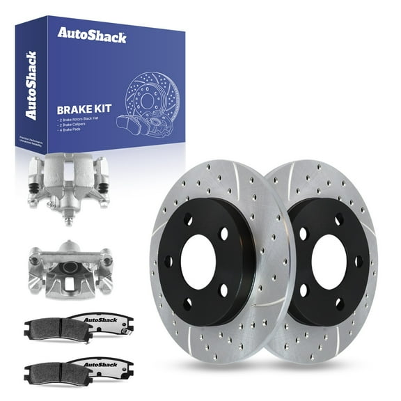 AutoShack Rear Drilled & Slotted Brake Rotors Ceramic Brake Pads Calipers | Replacement for 2010 Chevrolet Impala 3.5L 3.9L V6 FWD | E-Coated | 8-PC Brake Kit | ShadowGuard
