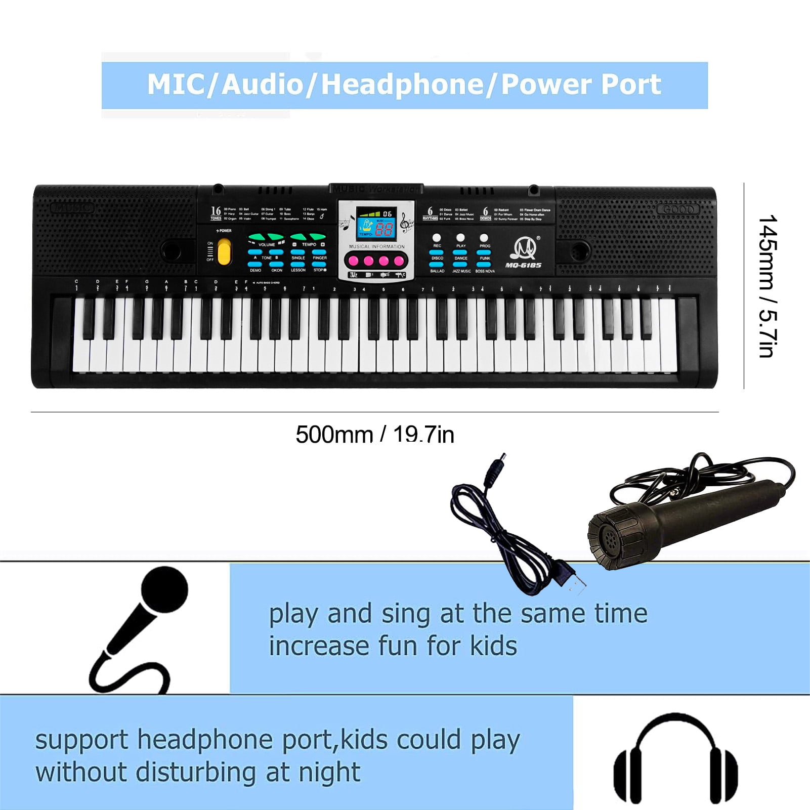 Meterk 61 Keys Digital Music Electronic Keyboard Piano Multifunctional Piano Keyboard for Kids Student With Microphone Musical Instrument
