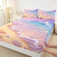 thumbnail image 5 of Manfei Cartoon Purple Beach Starfish Seashell Wave Queen Sheet Sets for Girls, Coastal Ocean Print Bed Set 4pcs, 1 Flat Sheet, 1 Fitted Sheet and 2 Pillowcases, 5 of 6