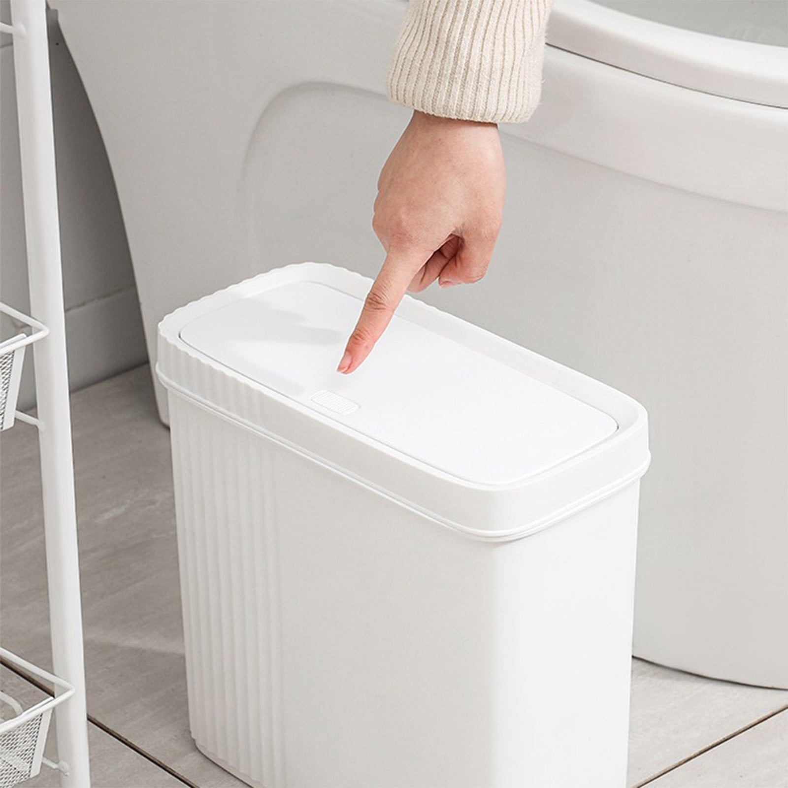 under $5 Fufafayo Trash Can with Lid, Small Bathroom Trash Can Wastebasket, Slim Garbage Can with Inner Bucket, Press Top Lid Garbage Container Bin for Kitchen, Home, Office, Bedroom