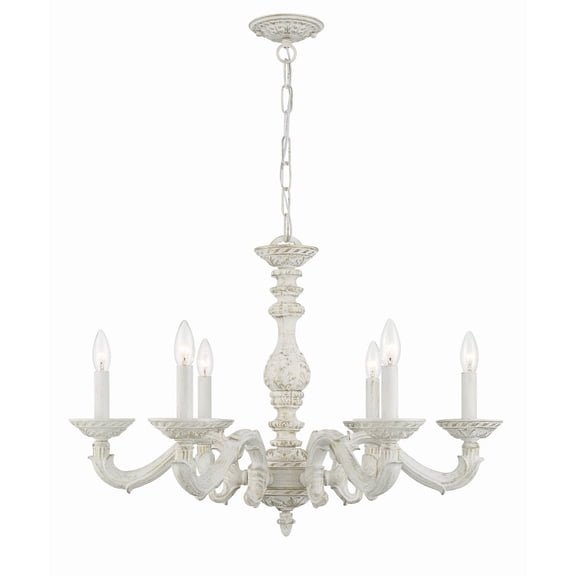 5126-AW Crystorama Lighting Sutton - Six Light Chandelier in Minimalist Style - 28 Inches Wide by 21 Inches High-Antique White Finish -Traditional