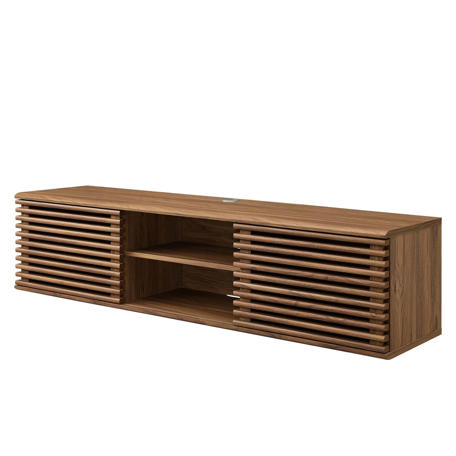 Sleek 60" Walnut Wall-Mount Media Console with Sliding Doors