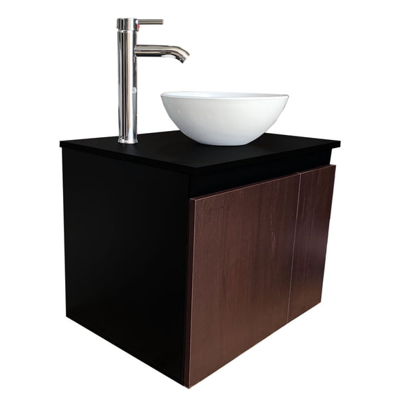 Mueble Gabinete para Baño con Lavamanos Y Monomando 05 (Negro Mate/WENGUE) DECOMOBIL GABINETE 05