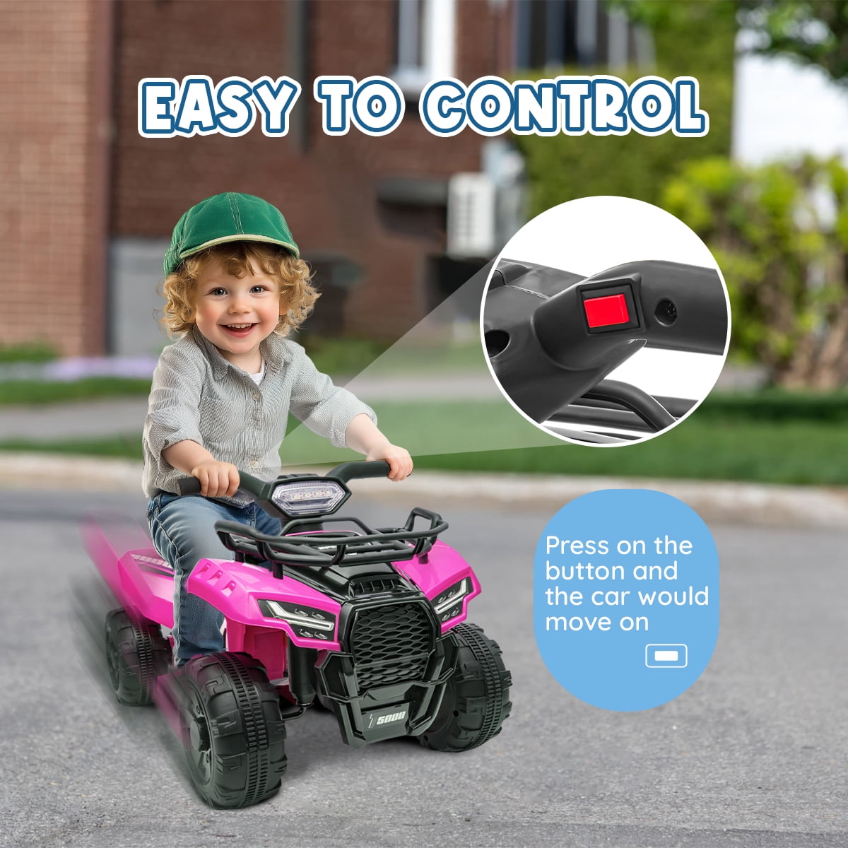 Kids 4-Wheeler Quad ATV, 6V Battery Powered Toddler Ride on Toys with Music & Lights, 1.2MPH Max Speed, for Ages 18-36 Months, Pink