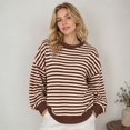 thumbnail image 2 of Sweater for Women Stripe Open Back Contrast Color Loose Long Sleeve Tops Fall Winter Knit Blouse Daily Wear, 2 of 6