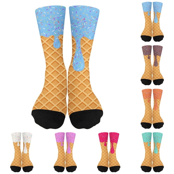 RTKFRFLM Kids Ice Cream Print Socks Breathable Novelty Crew Socks for Students Blue 7-12 Years