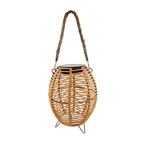 Solar Powered Rattan Hanging Lantern Light - 7.8 Inch Outdoor Waterproof Egg Shape, Auto On/Off, Warm White LED for Garden, Pathway, Patio