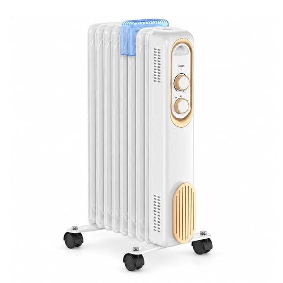 Alvantor 22-Inch 1500W Oil Filled Radiator Heater, 3 Heat Settings, Adjustable Thermostat, Portable Indoor Heater, White