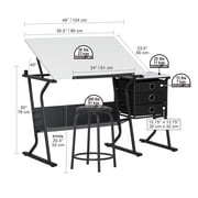 Studio Designs Eclipse Ultra Center/Drawing Table with Angle Adjustable Top, Storage Drawers with Stool 2 Piece Set