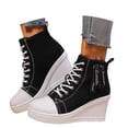 thumbnail image 3 of uvwlwu Women's Casual Shoes Fashion Platform Sneakers Comfortable On Lace Up Heel Everyday Walking Shoes For Women Stylish Solid Color Side Zipper Design(Black,7.5), 3 of 9