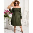 thumbnail image 4 of GymChoice Women's Plus Size Ruffle Long Sleeve Dress Square Neck High Waist Smocked Tunic Maxi Dress Maternity Dress, 4 of 9