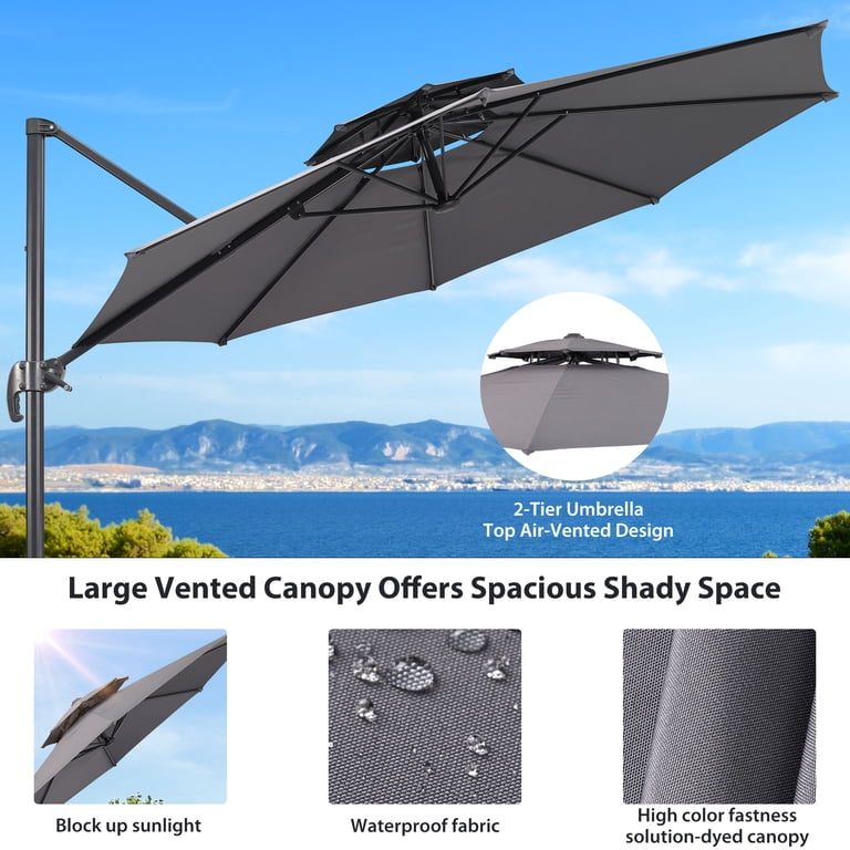 heavy duty double vented patio umbrellas ABCCANOPY 15FT Sided Pool Umbrella with Base, Outdoor Porch Umbrella for Poolside, Lawn, Backyard (Green) stable setup 10 Feet 3 Tier Outdoor