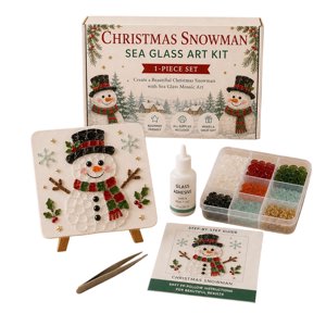 Christmas DIY Sea Glass Mosaic Art Kit Sea Glass Art Kit Snowman