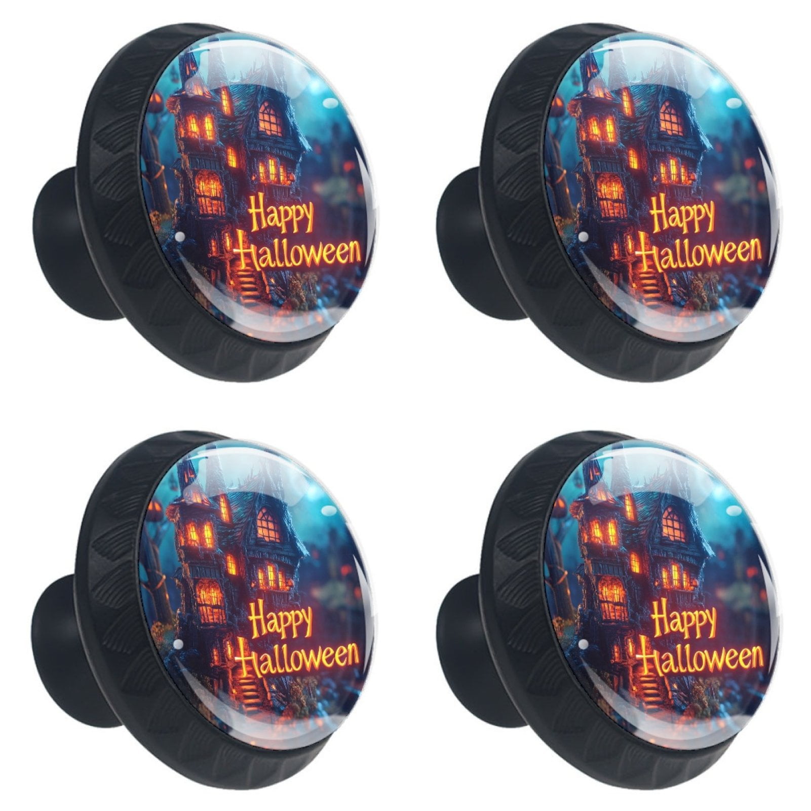 4 Pcs Happy Halloween Knobs for Kitchen Cabinet Cupboard Dresser Bookcase Drawer Pulls Handles Round Home Decor