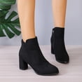 thumbnail image 2 of Women's Ankle Boots with Side Zipper Pointed Toe Mid Block Heel Booties Casual Comfortable Booties Fall Winter Suede Short Boots, 2 of 7