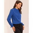thumbnail image 2 of La oficina de trabajo abotonada de las mujeres remata la blusa elegante del cuello del soporte con volantes de gasa Azul Real XS, 2 of 5