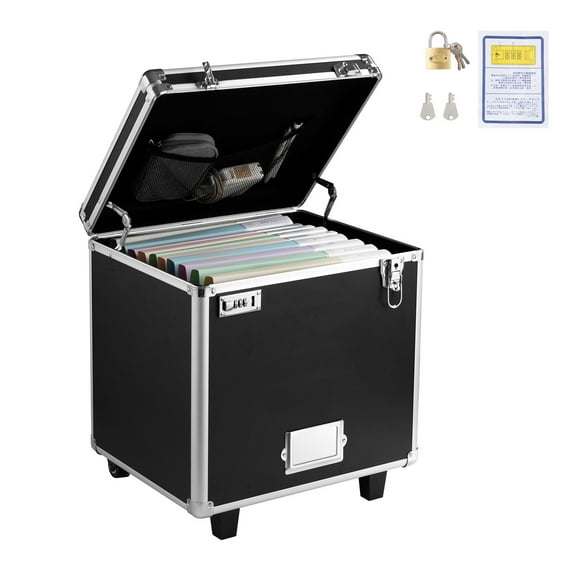 KFFKFF Portable File Storage Box, 15.6 x 12.6 x 15 inch Internal Dimensions, Lockable Mobile Organizer with Telescopic Handle, Rolling File Case for Home, Office, Hospitals, and Banks