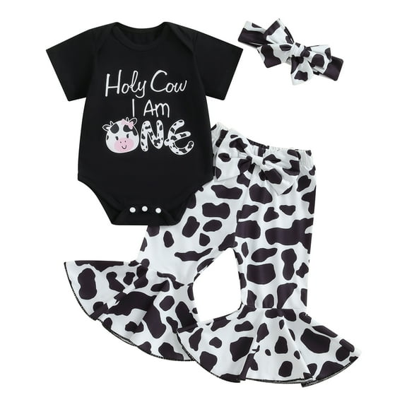 Bagilaanoe 3pcs Newborn Baby Outfits Girl Pants Set Short Sleeve Romper Tops Flared Trousers Headband 6M 12M 18M Infant Casual Clothes