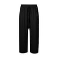 thumbnail image 4 of Jsaierl Womens Wide Leg Cotton Linen Capris Pants Summer Elastic Waist Pant Casual Flowy Drawstring Comfy Trousers Yoga Bottom Pants, 4 of 5