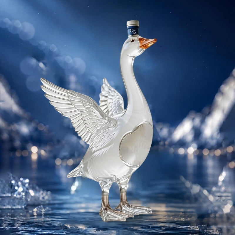 Grey Goose 30th Anniversary 3D Sculpted Decanter, 350ml Frosted Goose Glass Liquor Bottle, Decorative Home Bar Ornament for Collectors & Gifting