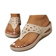 thumbnail image 3 of Povozer Sandals for Women Flip Flops Retro Hollow out T-strap Thong Sandals(White,7.5), 3 of 6