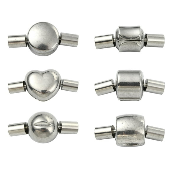 DanLingJewelry 6 Sets Round Column Clasp Connector Locking Leather Cord End Cap Stainless Steel Box Clasps Findings for DIY Chain Braid Jewelry Making Supplies