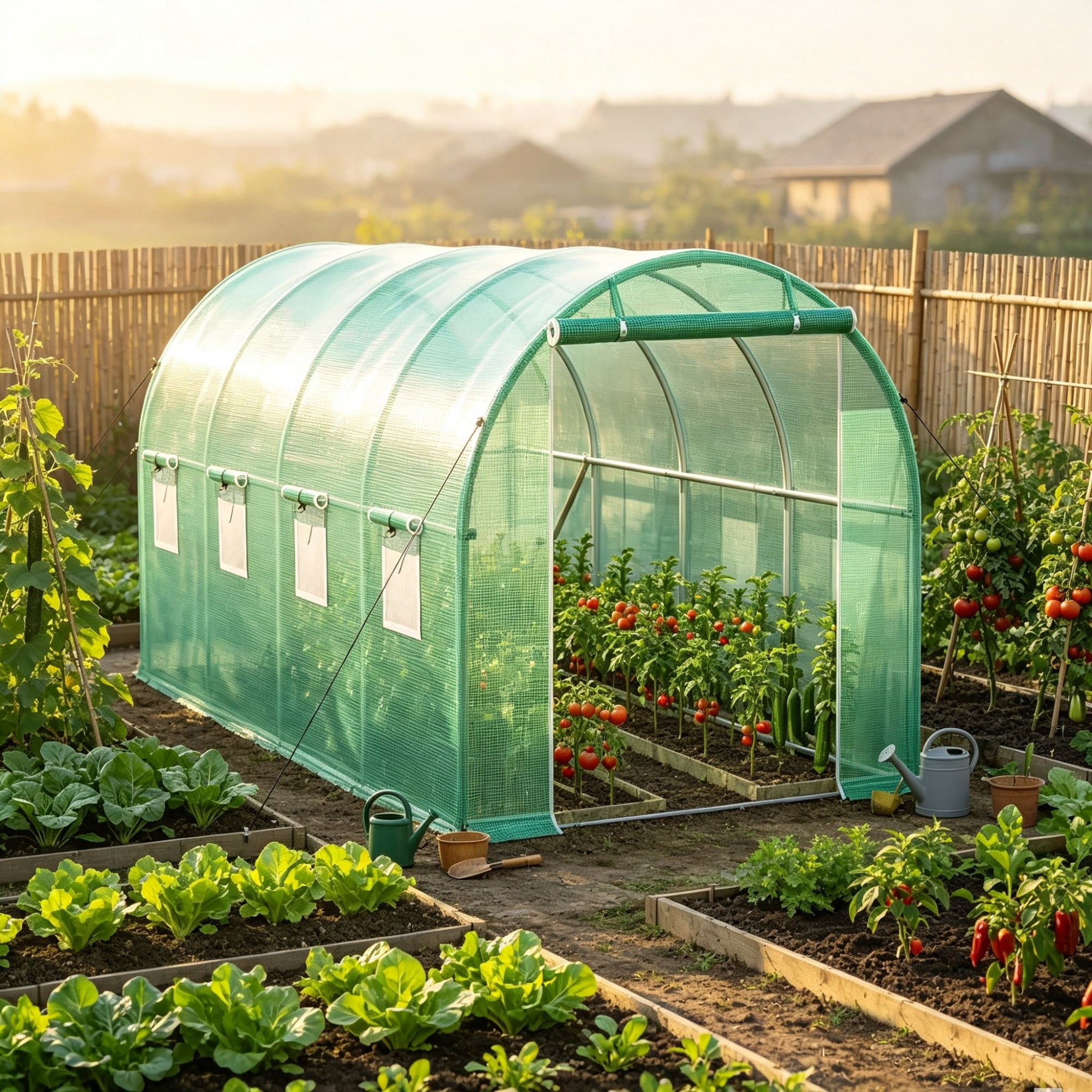 Walk-in Tunnel Greenhouse, Portable Hot House with Galvanized Steel Hoops & 8 Roll-up Windows, 15' x 7' x 7'