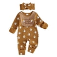 thumbnail image 2 of WUANDIXFA Newborn Girl Outfits Soft Cute, Baby Girl Thanksgiving Turkey Print Long Sleeve Romper Bow Headband,Coffee,Newborn, 2 of 7