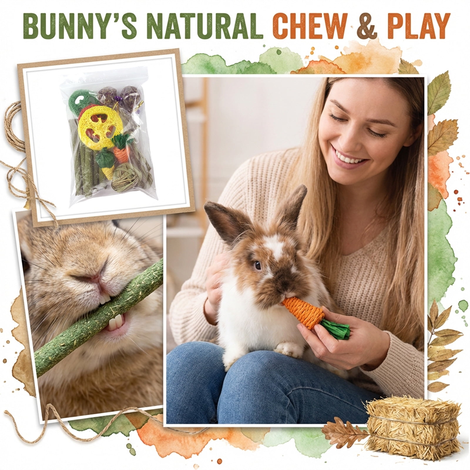 14 Pack Hamster Natural Chew Toys, Luffa Sticks Small Animal Enrichment Set For Teeth Care Activity And Pet Habitat Entertainment As Shown