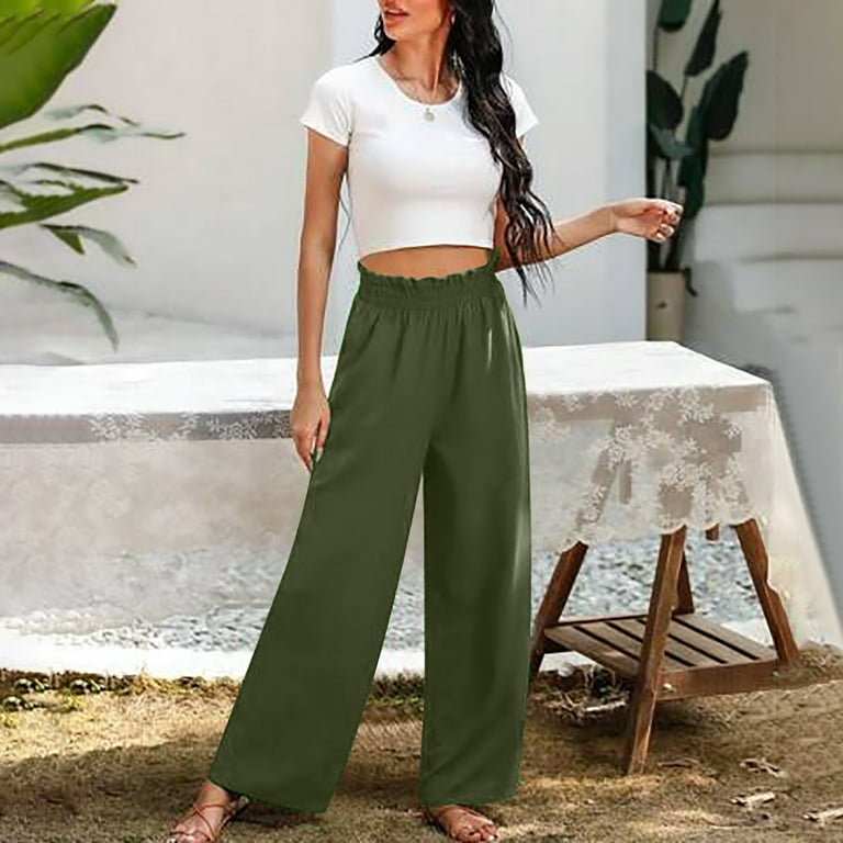 SHENGSI Women s Elastic High Waisted Fashionable Wide Leg Pants with Slimming and Drapey Wide Leg Pants Women s Elastic High Waisted Fashionable Wide