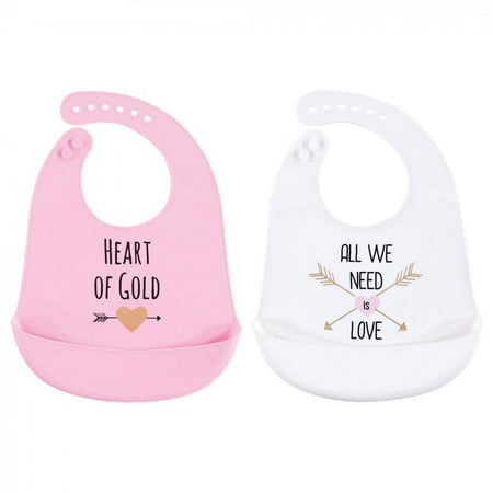 UPC: 0660168560411 | Hudson Baby Infant Girl Silicone Bibs 2pk  Gold Heart  One Size
