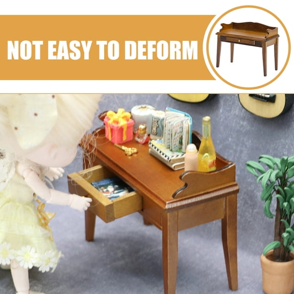 OFFIGAM Miniature Birch Wood Dollhouse Writing Desk Model Table for Home Decoration, 3.5 x 2.5 x 2.5 Inches, Ideal Dollhouse Furniture Accessory