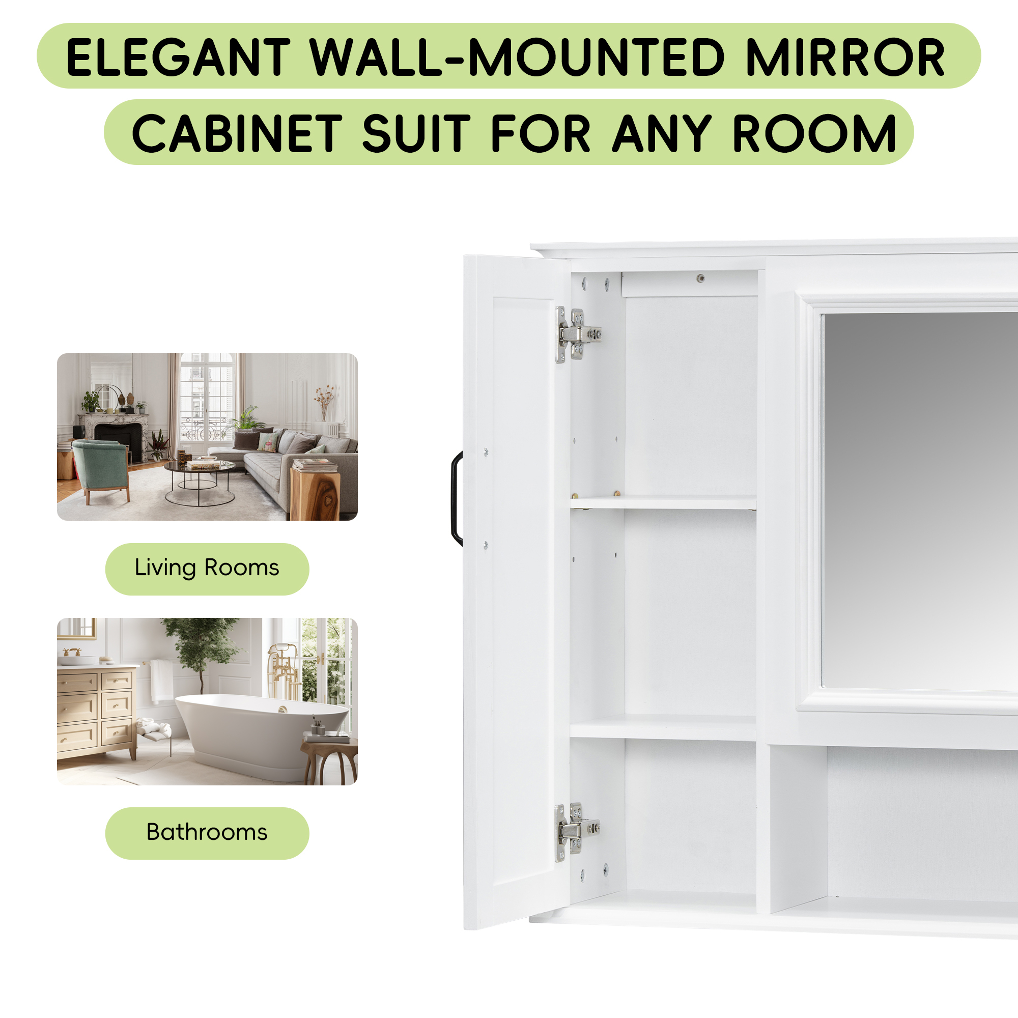 Alvantor 36" Bathroom Medicine Cabinet with Mirror, Wall Mounted Storage Cabinet for Bathroom White