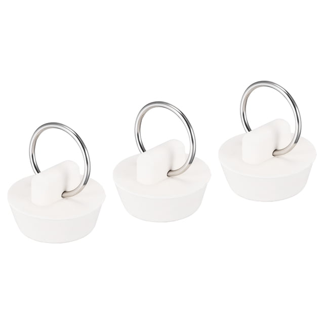 Goma Fregadero Tapón, Blanco Drenaje Tapón Ajuste 1" a 1-1/8" Drenaje con Colgante Anillo para Bañera Cocina y Baño 3uds