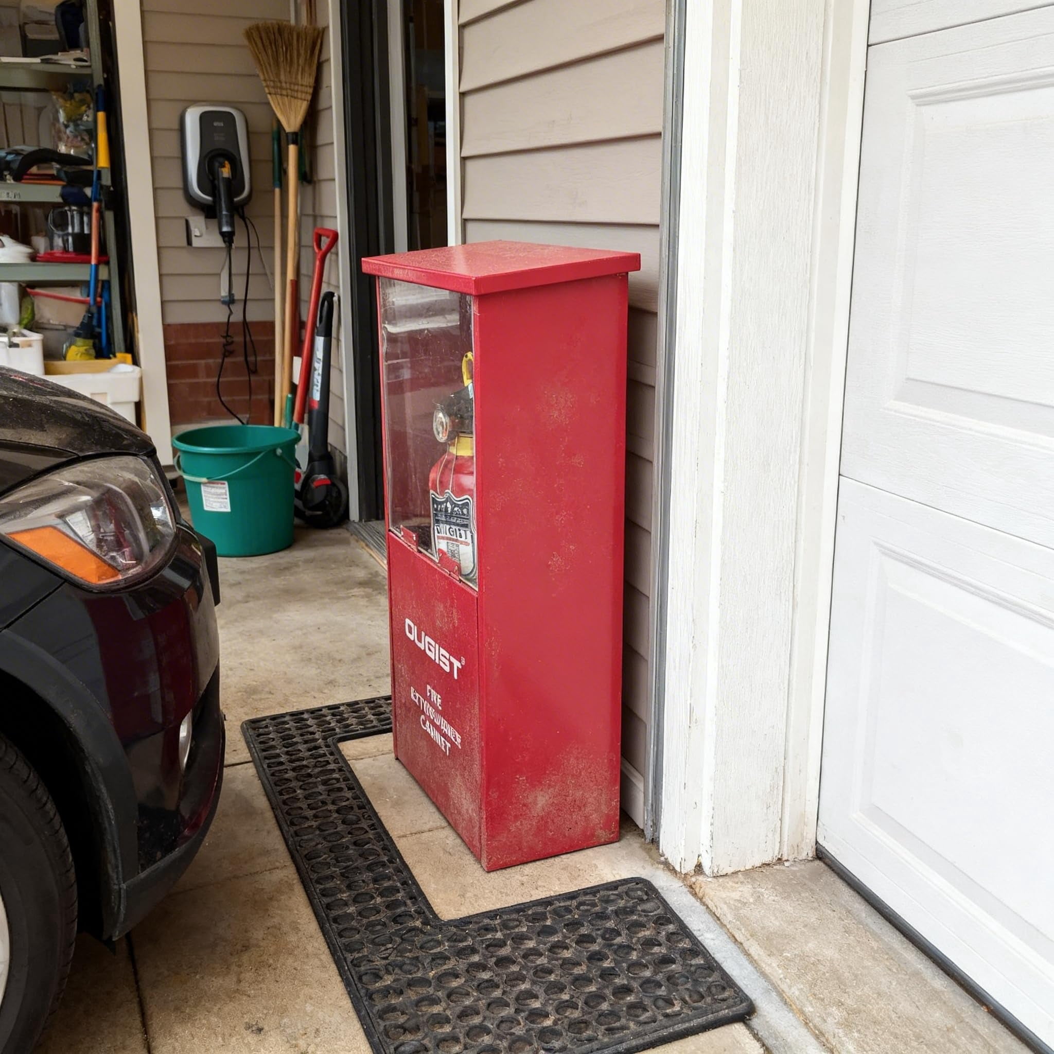 Ougist Fire Extinguisher Cabinet, 2.5lb Capacity, Rust-Proof Stainless Steel Wall Box, Shatter-Proof Acrylic Window, Red, for Garage Basement Home Safety