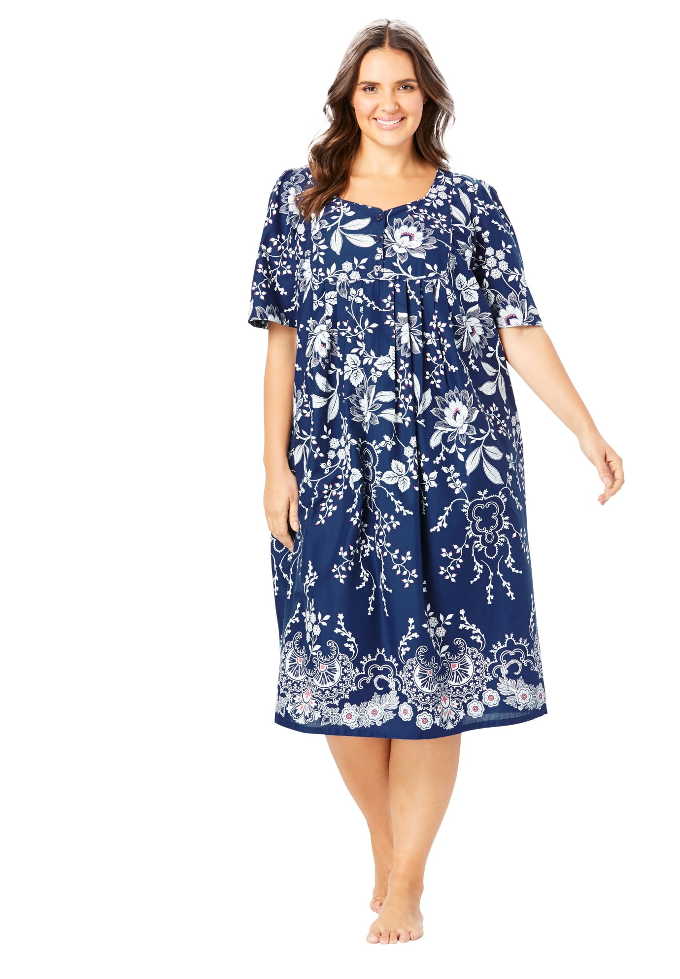 Only Necessities Womens Plus Size Mixed Print Short Dress Or Nightgown Dress Or Nightgown
