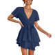 thumbnail image 4 of Mujer Casual Manga Corta Verano Cintura Corbata Doble Capa Volantes Cuello V Vendaje Túnica Vestido Sólido Fridja  qw4205, 4 of 9