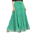 thumbnail image 1 of eloria Maxi Tier Skirt Elastic Waist Cotton Bohemian Skirts Boho Long Flaired, Color : Sea Green 2, Size : 8, 1 of 1