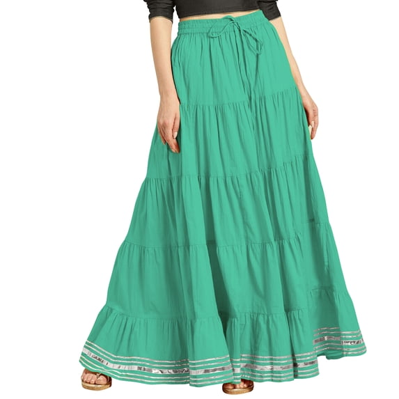 eloria Maxi Tier Skirt Elastic Waist Cotton Bohemian Skirts Boho Long Flaired, Color : Sea Green 2, Size : 8