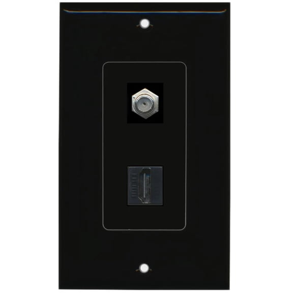 RiteAV - 1 x Cable TV Coax and 1 x HDMI Port Wall Plate Decorative Type - Black - Bracket Included