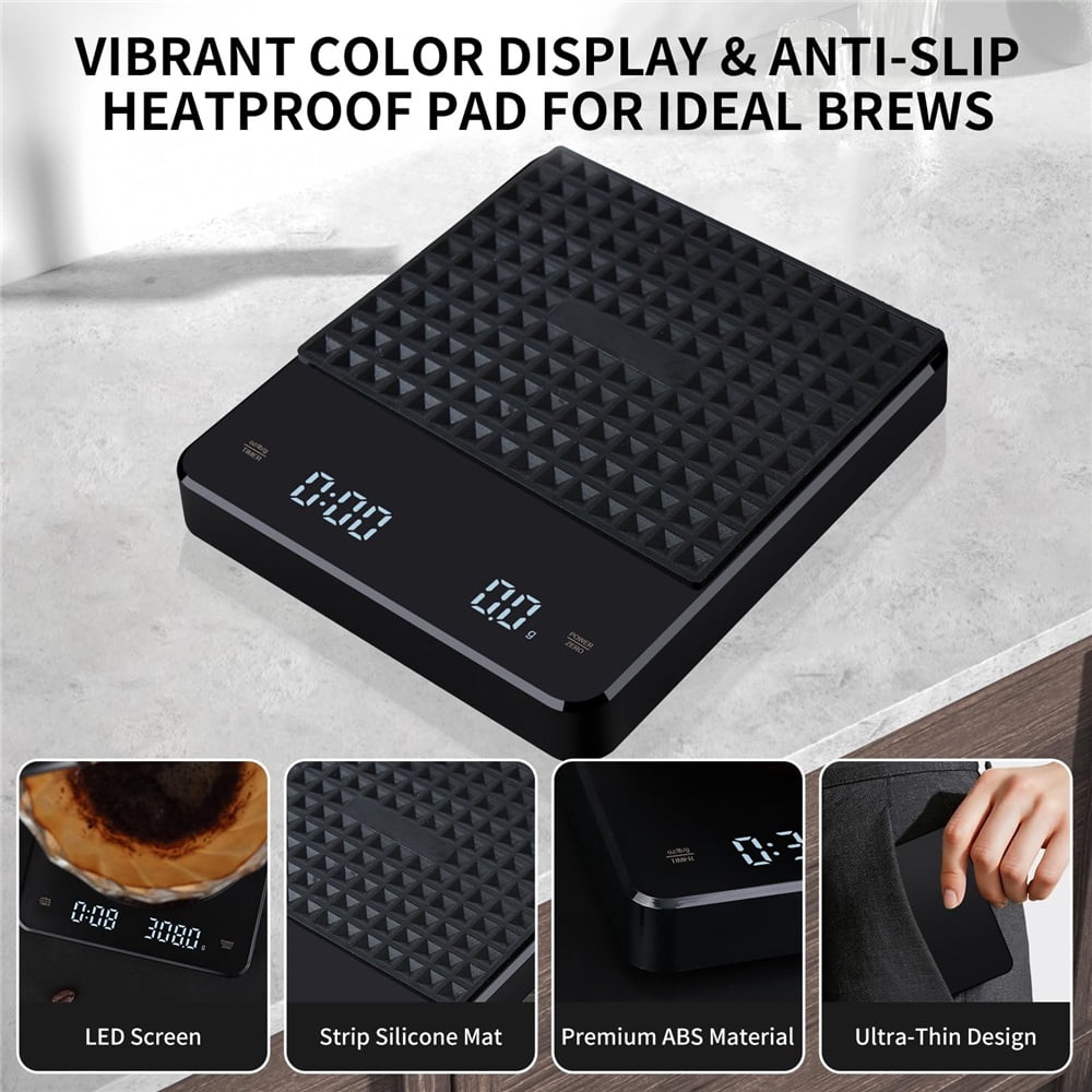 Coffee Scale with Auto Timing, Mini Rechargeable Espresso Scale with Timer, 2kg/0.1g High Precision Scale for Espresso and Pour-Over Coffee with Brewing Assist Modes