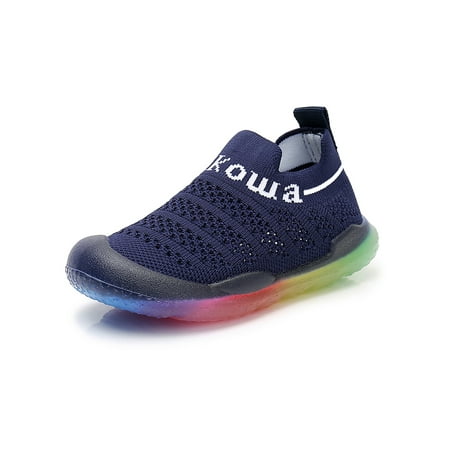 

Fangasis Kids Lightweight Running Shoes Anti-Slip Fashion Walking Shoe Workout Breathable Knitted Dark Blue White 4.5c